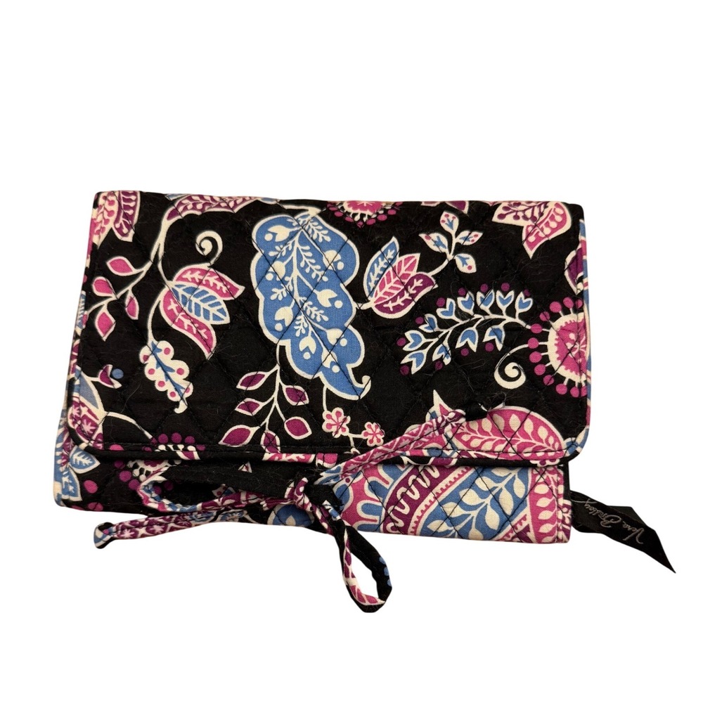 Vera Bradley Provencal‎ Jewelry Organizer Roll Quilted Floral Travel Case Black